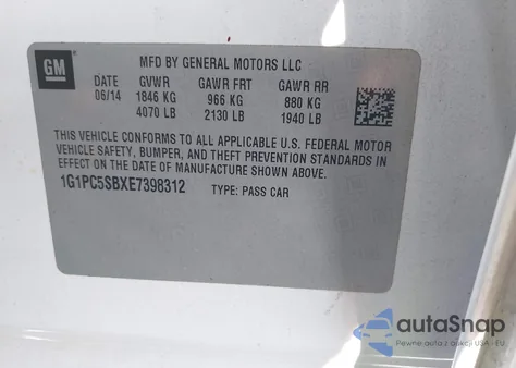 2014 Chevrolet Cruze 1Lt Auto from USA, damaged, VIN 1G1PC5SBXE7398312